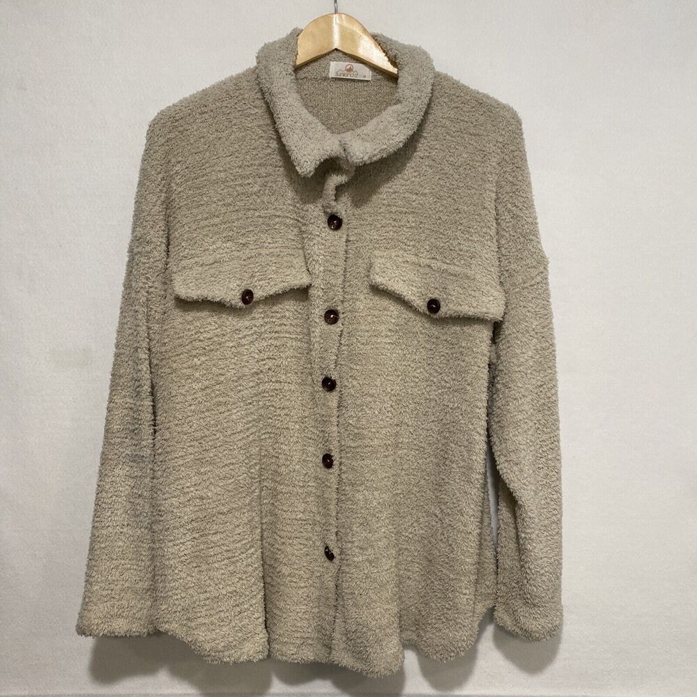 Sunland 17 Womens Beige Popcorn Knit Button Up Shacket Jacket Medium Long Sleeve